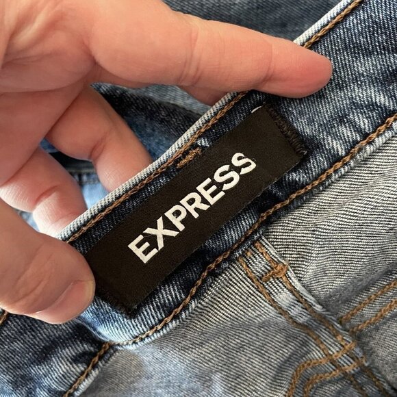 Express Women 8R Blue Acid Wash Denim Ankle Crop Super High Rise Mom Jeans - Picture 8 of 10